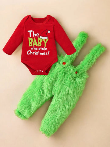 2 Pc Baby Stole Christmas Jumpsuit