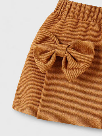 3 Pc Girl Corduroy Bow Skirt and Shirt