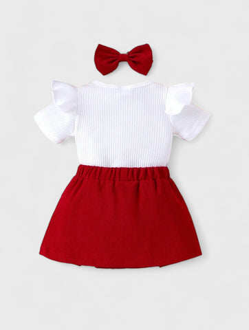 3 Pc Girl Corduroy Bow Skirt and Shirt