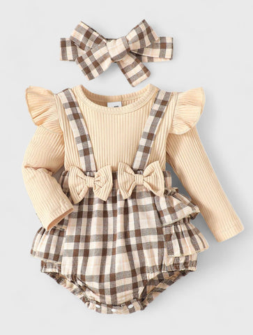 2 Pc Baby Girl Gingham Plaid Romper