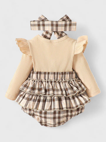 2 Pc Baby Girl Gingham Plaid Romper