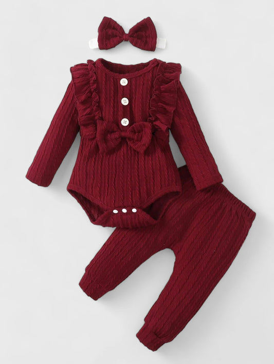 3 Pc Baby Girl Autumn Textured Set