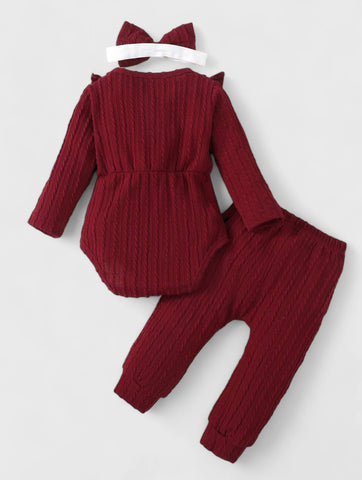 3 Pc Baby Girl Autumn Textured Set