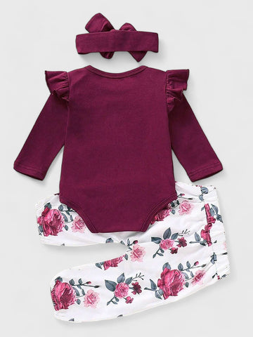 3 Pc Baby Girl Floral Print Pants Set