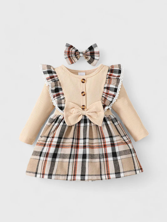 2 Pc Baby Girl Plaid Dress with Bow Headband