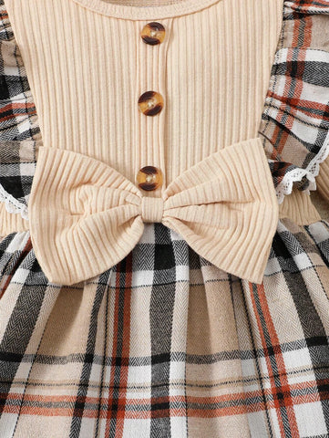 2 Pc Baby Girl Plaid Dress with Bow Headband