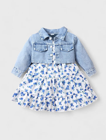 2 Pcs Baby Girl Cami Dress with Light Denim Jacket