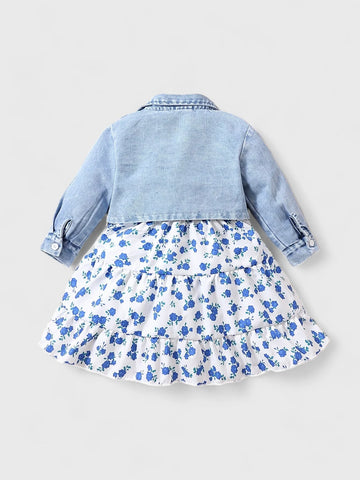 2 Pcs Baby Girl Cami Dress with Light Denim Jacket