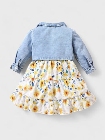 2 Pcs Baby Girl Cami Dress with Light Denim Jacket