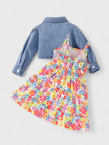 2 Pcs Baby Girl Cami Dress with Light Denim Jacket