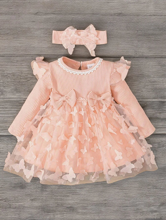 2 Pc baby Girl Butterfly Applique Sheer Mesh Skirt dress