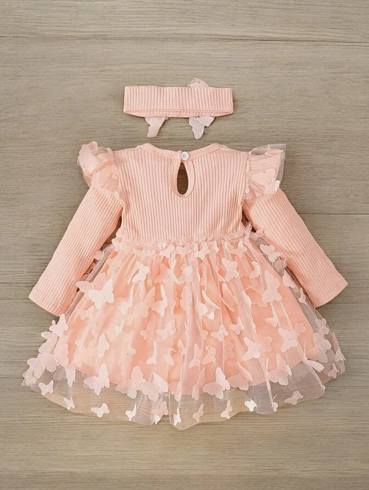 2 Pc baby Girl Butterfly Applique Sheer Mesh Skirt dress