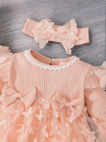 2 Pc baby Girl Butterfly Applique Sheer Mesh Skirt dress