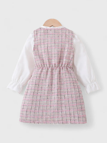 3 Pcs Toddler Girls Tweed Dress and Blouse