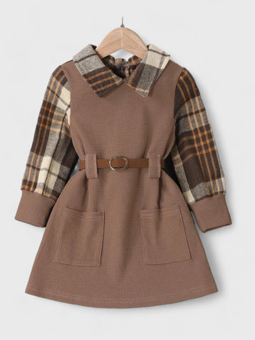 Toddler Girl Waffle Plaid Belted Dress 2-3 T