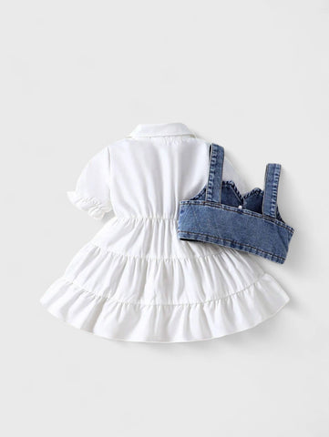 2 Pc Baby Girl Denim Vest and Puff Dress Set