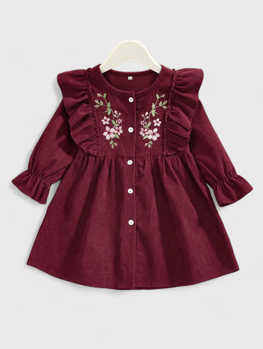 Toddler Little Girls Emb Flower Corduroy Dress