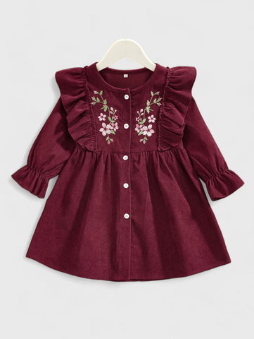 Toddler Little Girls Emb Flower Corduroy Dress 6-9 months / Burgundy Toddler Little Girls Emb Flower Corduroy Dress 6-9 months / Burgundy