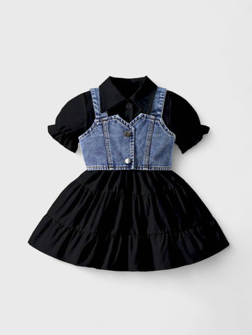 2 Pc Baby Girl Denim Vest and Puff Dress Set