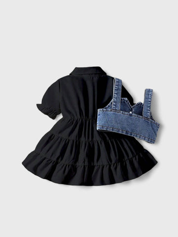 2 Pc Baby Girl Denim Vest and Puff Dress Set