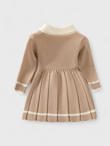 Baby Girl Knit Collar Pleated Dress