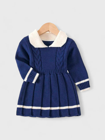 Baby Girl Knit Collar Pleated Dress