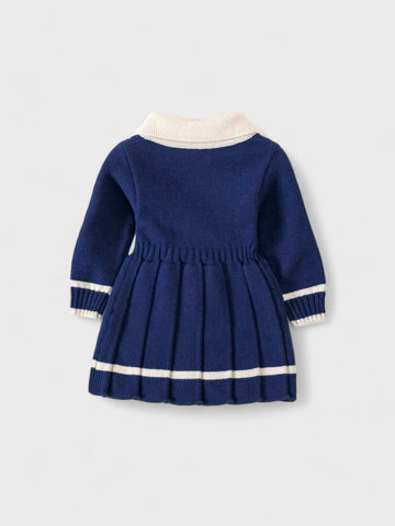 Baby Girl Knit Collar Pleated Dress