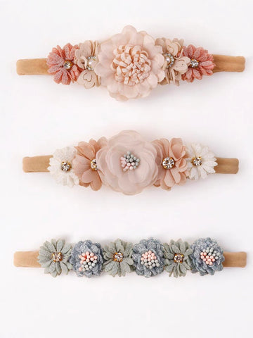 3 Pc Set Baby Girl Flower Crown Headband