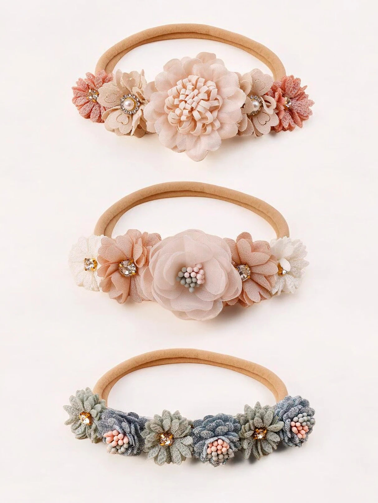 3 Pc Set Baby Girl Flower Crown Headband