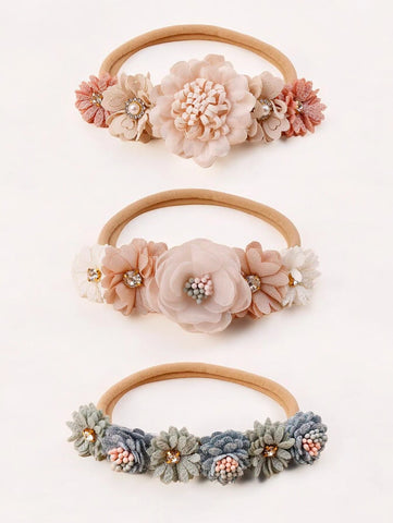 3 Pc Set Baby Girl Flower Crown Headband