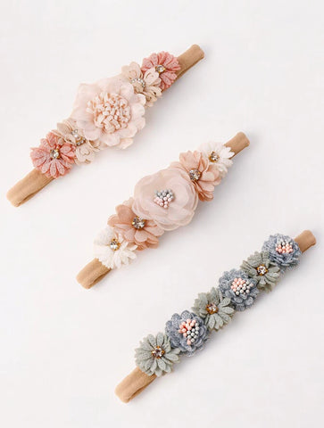 3 Pc Set Baby Girl Flower Crown Headband