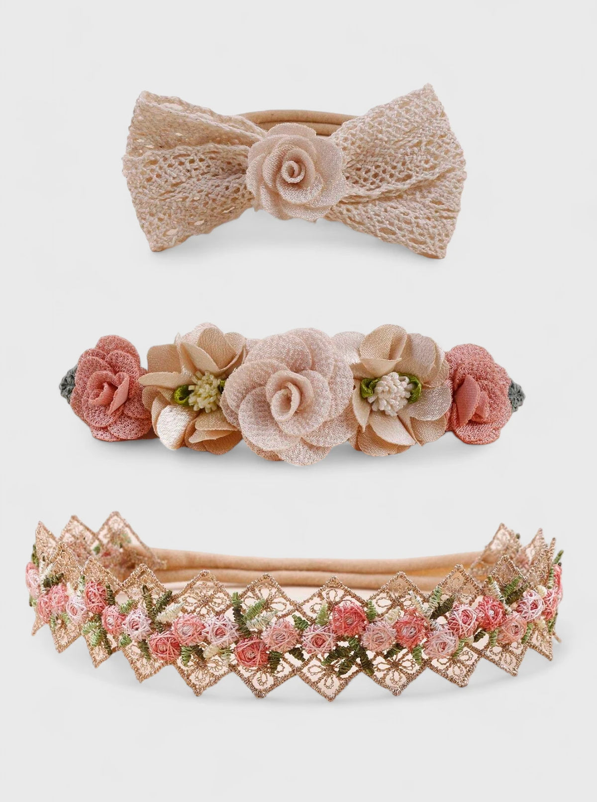 3 Pc Set Baby Girl Rose and Bows Headband