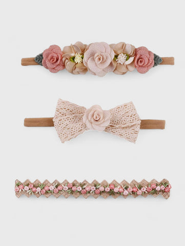 3 Pc Set Baby Girl Rose and Bows Headband