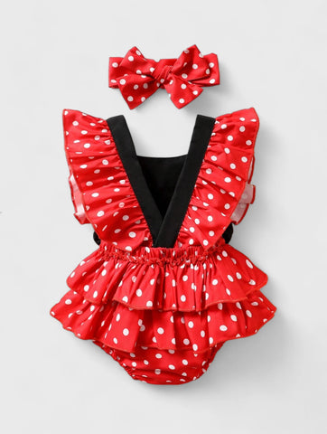 Baby Girl Red Polka Dot Ruffle Bodysuit