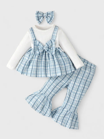 3 Pcs Baby Girl 2 in 1 Tweed Top and Flare Pants Set