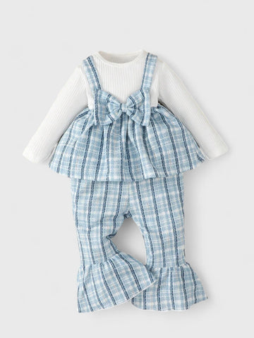 3 Pcs Baby Girl 2 in 1 Tweed Top and Flare Pants Set