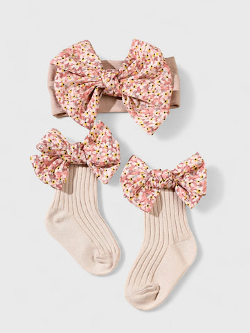 Baby Girl Socks and Bow Headband Set