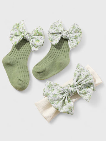 Baby Girl Socks and Bow Headband Set