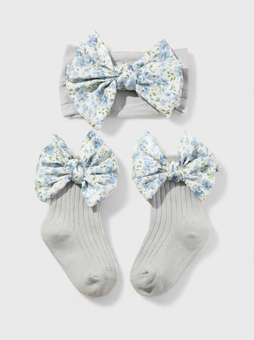 Baby Girl Socks and Bow Headband Set