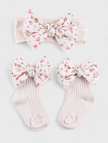 Baby Girl Socks and Bow Headband Set