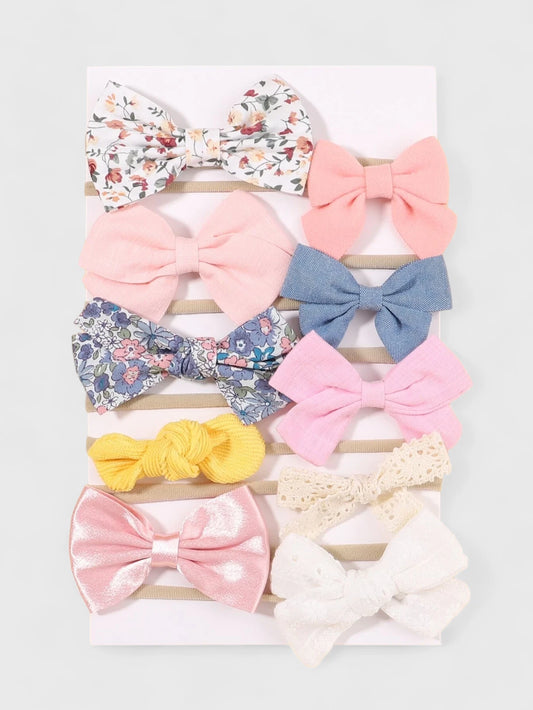 10 Pc Soft Elastic Bow Decor Headband