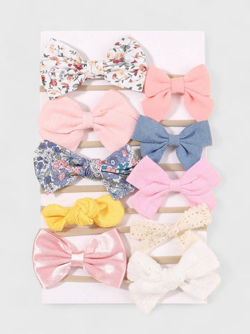 10 Pc Soft Elastic Bow Decor Headband