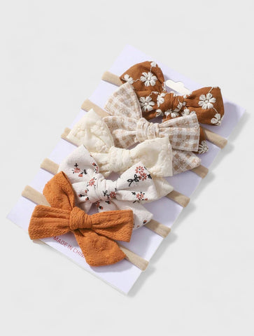 5 Pc Baby Girl Cotton Bows Headband Set