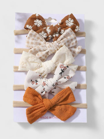 5 Pc Baby Girl Cotton Bows Headband Set