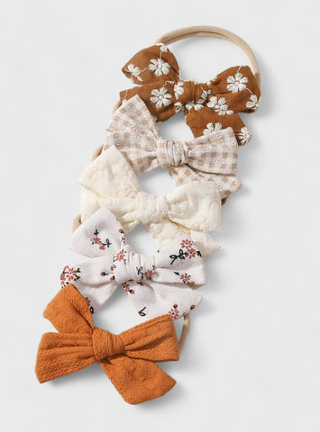 5 Pc Baby Girl Cotton Bows Headband Set