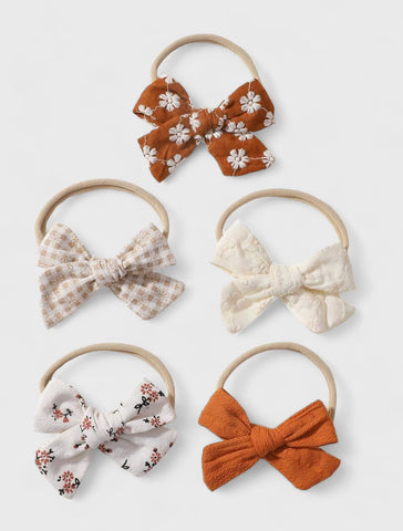 5 Pc Baby Girl Cotton Bows Headband Set