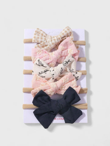 5 Pc Baby Girl Cotton Bows Headband Set