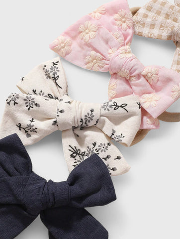 5 Pc Baby Girl Cotton Bows Headband Set