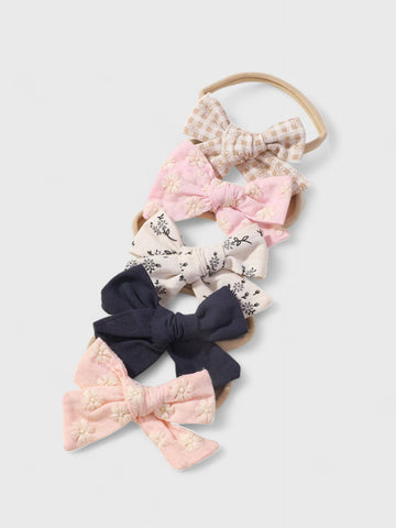 5 Pc Baby Girl Cotton Bows Headband Set