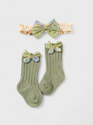 Baby Girl Socks and Butterfly Bow Headband Set